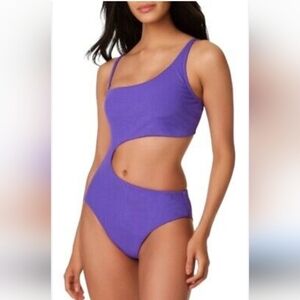 Bar 111 purple ribbed one shoulder cutout one piece swim suit